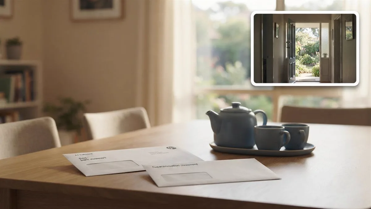A bank statement and a superannuation statement on a table beside a pot of tea.